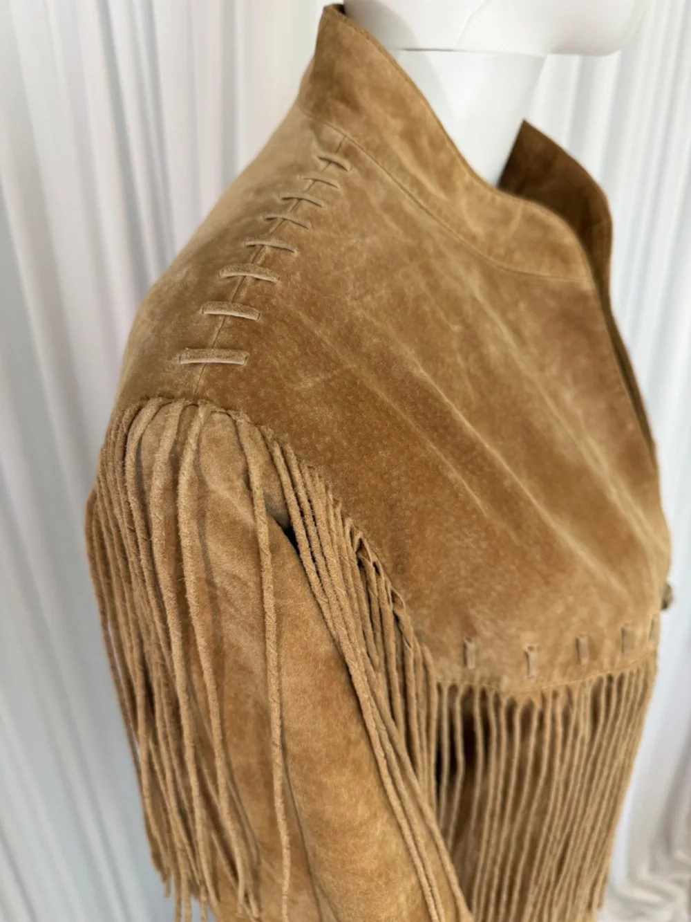Scully Genuine Suede Leather Fringe Western Jacket Tan Camel Size L